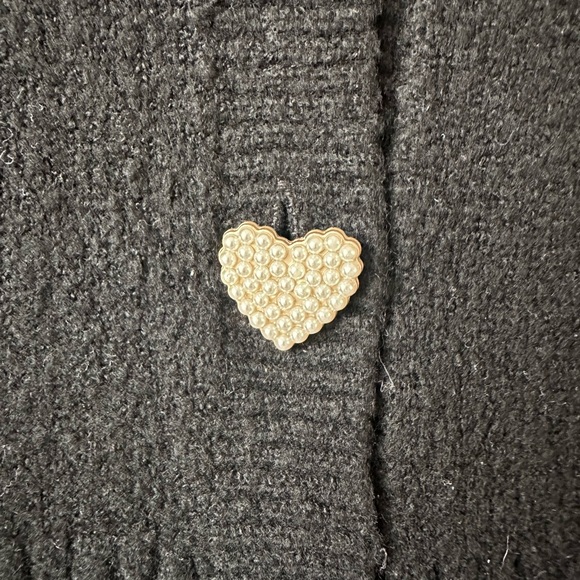 English Factory Black Cardigan with Pearl Heart Buttons- Size Small - Picture 2 of 3